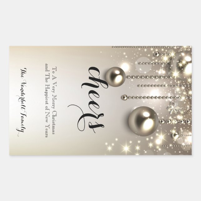 Metallic Ornaments Christmas Wine Bottle Label (Front)