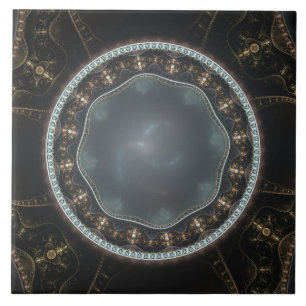 Metallic Ornate Steampunk Fractal Image Ceramic Tile