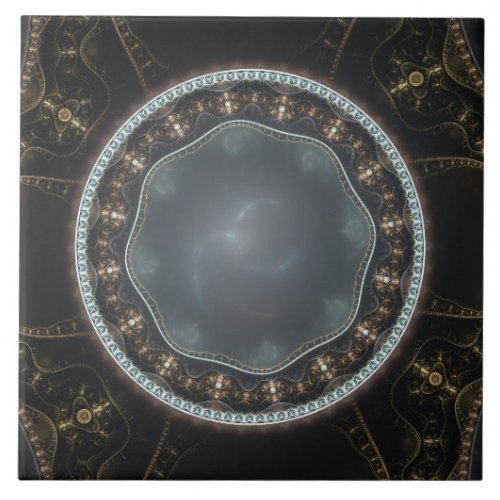 Metallic Ornate Steampunk Fractal Image Ceramic Tile