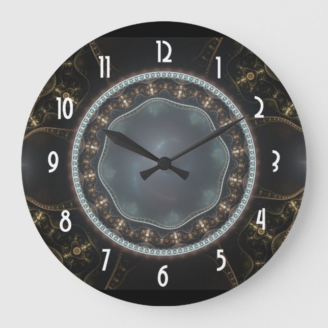 Metallic Ornate Steampunk Fractal Image Large Clock (Front)