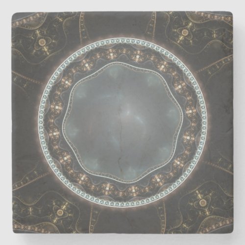 Metallic Ornate Steampunk Fractal Image Stone Coaster