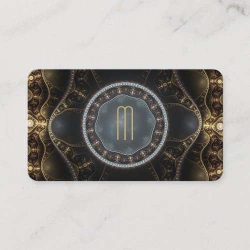 Metallic Ornate Steampunk Fractal Monogram Business Card
