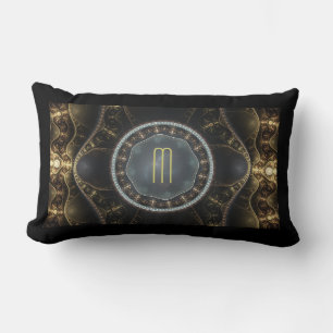 Metallic Ornate Steampunk Fractal Monogram Lumbar Pillow