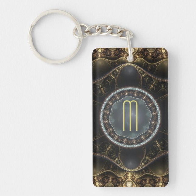 Metallic Ornate Steampunk Fractal with Monogram Keychain (Front)