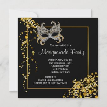 Metallic Paper Silver Gold Masquerade Party Invitation | Zazzle