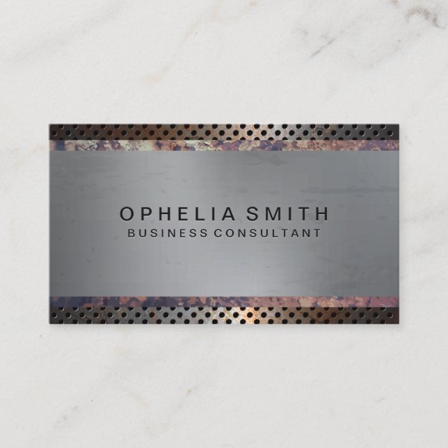 Metallic perforated | Rusted Metal Business Card (Front)