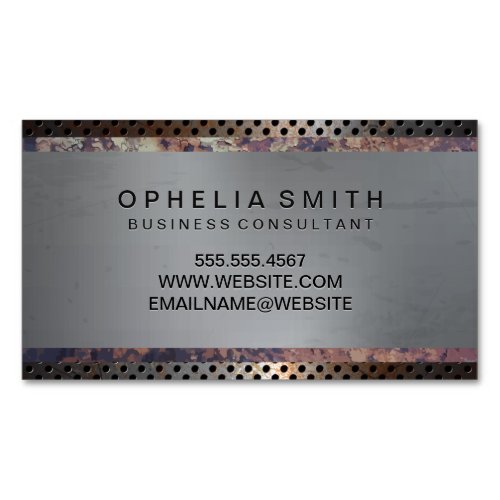 Metallic perforated  Rusted Metal Business Card Magnet