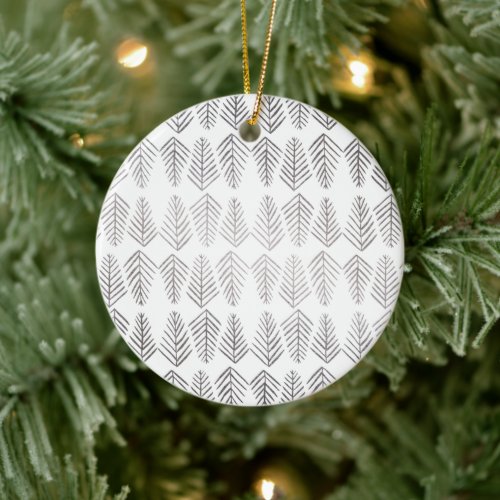 Metallic pine trees pattern _ silver ceramic ornament