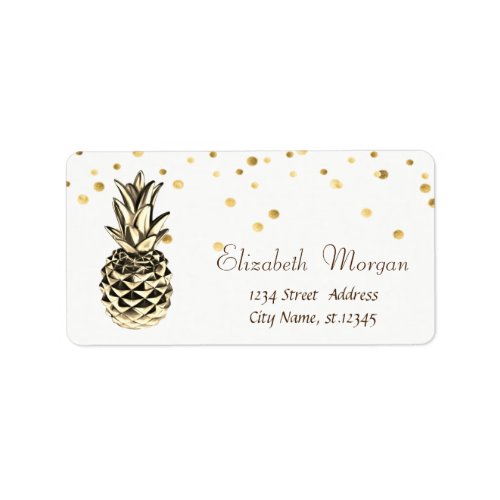 Metallic PineappleWhiteFaux Gold Foil Confetti  Label