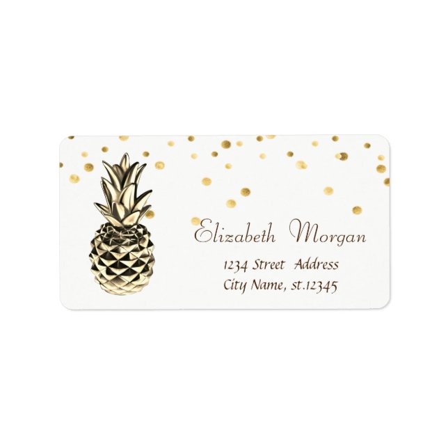Metallic Pineapple,White,Faux Gold Foil Confetti  Label (Front)