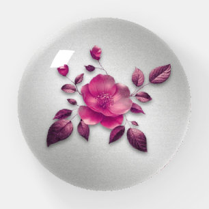 Metallic Pink 3D Cherry Blossom Silver Black Paperweight