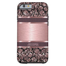 Metallic Pink And Black Floral Damasks Tough iPhone 6 Case