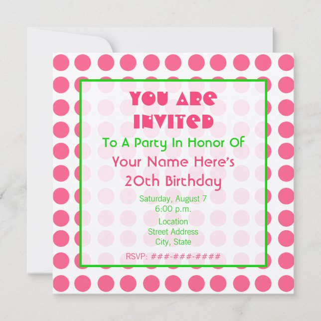 Metallic Pink and Green Birthday Party Invitatin Invitation (Front)