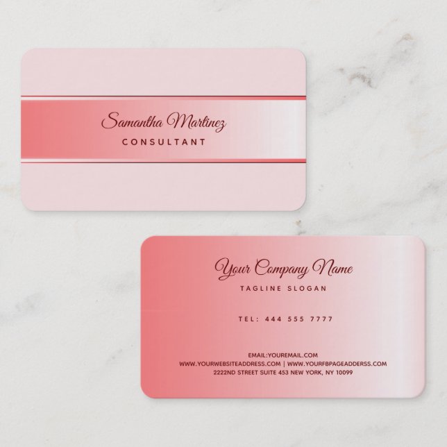 Metallic Pink And White Background Business Card (Front/Back)