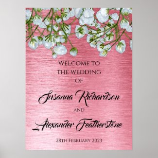 Metallic Pink and White Roses Wedding Welcome