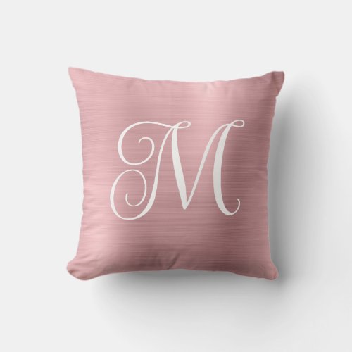 Metallic Pink Blush Curly Monogram Throw Pillow