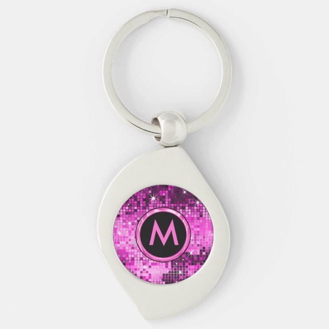 Metallic Pink Disco Glitter Keychain (Front)