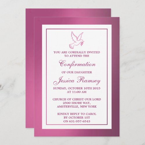 Metallic Pink Dove Holy Communion Or Confirmation Invitation