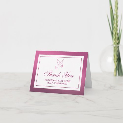 Metallic Pink Dove Holy Communion Or Confirmation Thank You Card