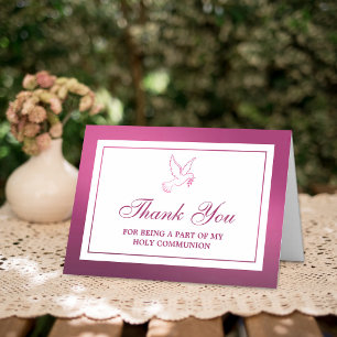 Metallic Pink Dove Holy Communion Or Confirmation Thank You Card