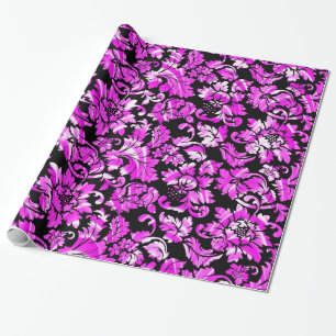 Metallic Pink Floral Damask Wrapping Paper