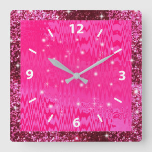 Metallic, Pink Glitter, & Sparkle, Custom Square Wall Clock