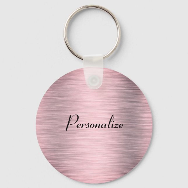 Metallic Pink Gold Classic Round Sticker Keychain (Front)