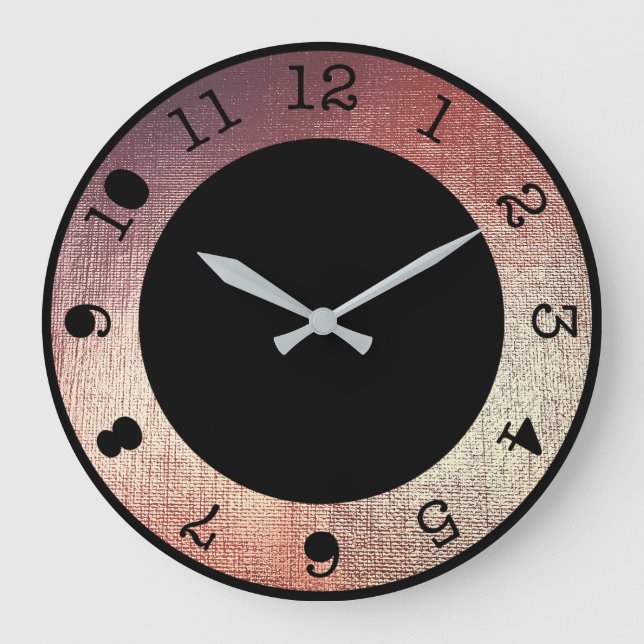Metallic Pink Rose Gold Blush Contemporary Black Large Clock (Front)