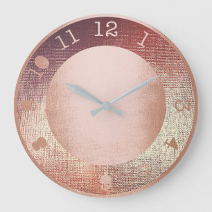 Metallic Pink Rose Gold Blush Contemporary Peach Large Clock
