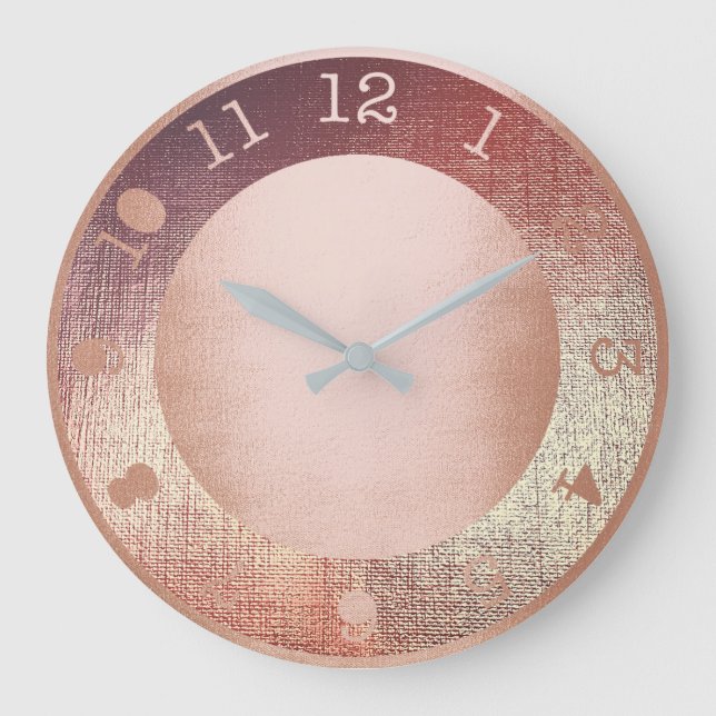 Metallic Pink Rose Gold Blush Contemporary Peach Large Clock (Front)