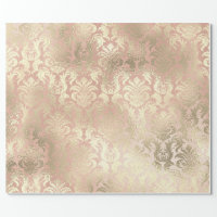 Metallic Pink Rose Gold Blush Royal Blush Damask Wrapping Paper