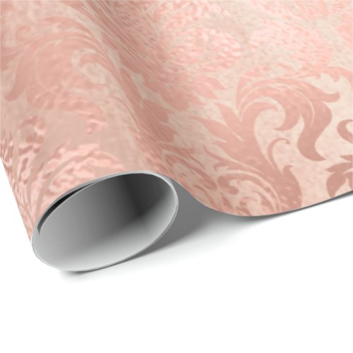 Metallic Pink Rose Gold Powder Royal Blush Damask Wrapping Paper