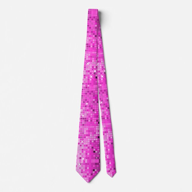 Metallic Pink Sequins Look Disco Mirrors Bling Neck Tie (Front)