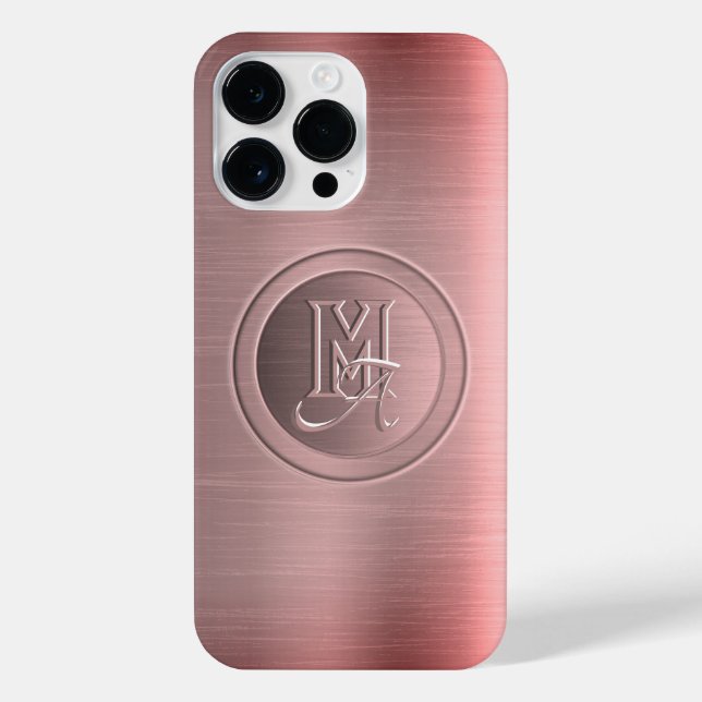 Metallic Pink Steel Engraved Monogram iPhone Case (Back)