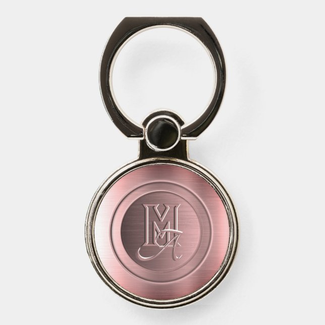 Metallic Pink Steel Engraved Monogram Phone Ring Stand (Front)