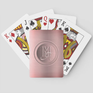 Metallic Pink Steel Engraved Monogram Poker Cards