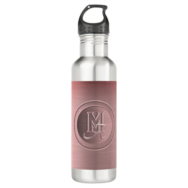 Metallic Pink Steel Engraved Monogram Stainless Steel Water Bottle (Front)