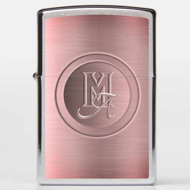 Metallic Pink Steel Engraved Monogram Zippo Lighter (Front)