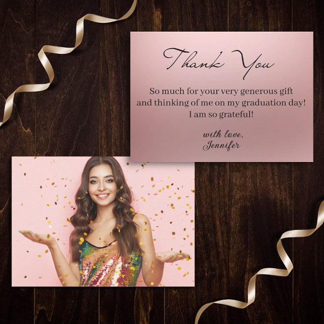 metallic pink thank you graduation photo   note card (Creator Uploaded)