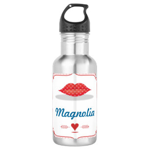 Metallic Pink with Red Lips Personalized Water Bottle
