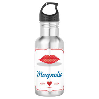 Metallic Pink with Red Lips Personalized Water Bottle