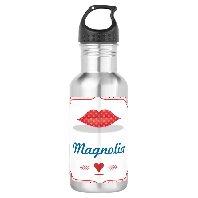 Metallic Pink with Red Lips Personalized Water Bottle (Front)