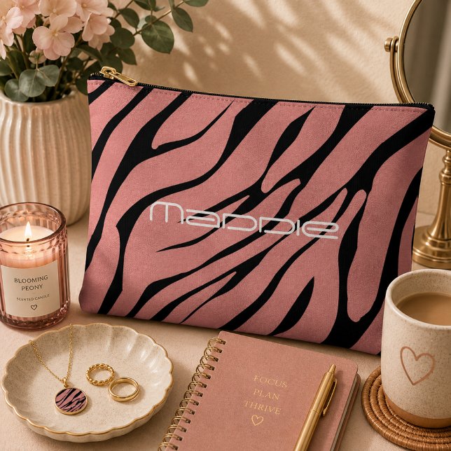 Metallic Pink Zebra Stripes Pattern  Accessory Pouch (Creator Uploaded)
