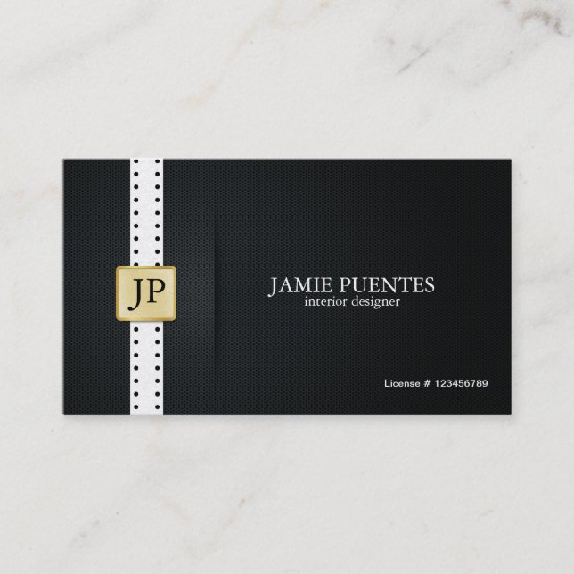 Metallic Platinum Gold & Black interior design Business Card (Front)