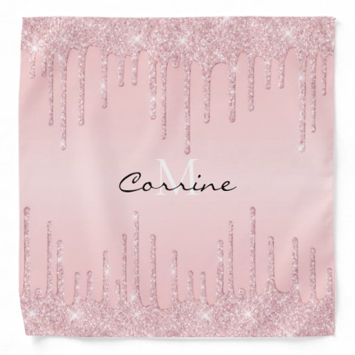 Metallic Powder Pink Glitter Dripping Monogram Bandana