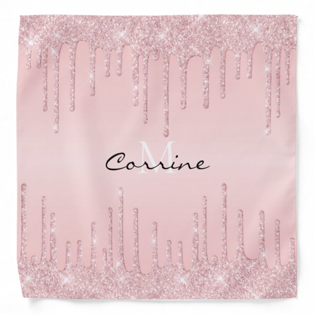 Metallic Powder Pink Glitter Dripping Monogram Bandana (Front)