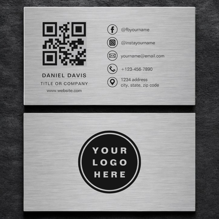 Metallic Professional Company Logo QR Code Business Card