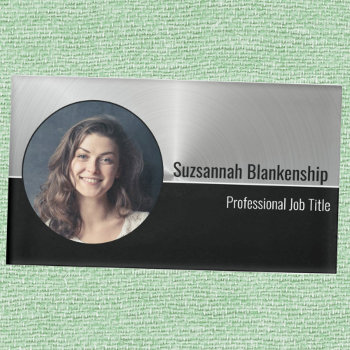 Metallic Professional Silver Flare Custom Photo Name Tag by Exit178 at Zazzle