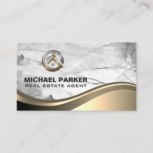 Metallic Property Logo  Marble Metal Wave Business Card
