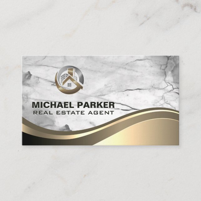 Metallic Property Logo | Marble Metal Wave Business Card (Front)